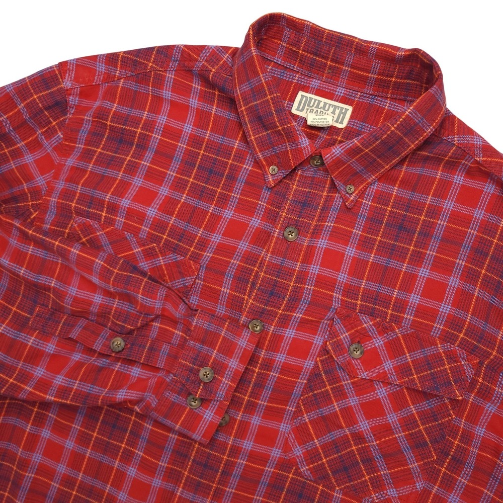 Duluth Trading Co Shirt Mens 2XL Red Plaid Flannel Long Sleeve Button Up Casual
